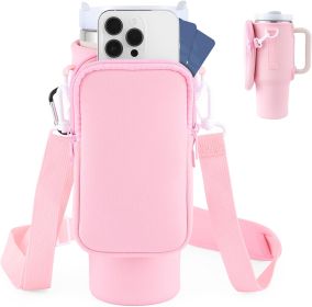 Slok Water Bottle Carrier Bag, Compatible With 40oz Tumbler With Handle, Modern Water Bottle Holder With Simple Adjustable Strap (Color: Pink)